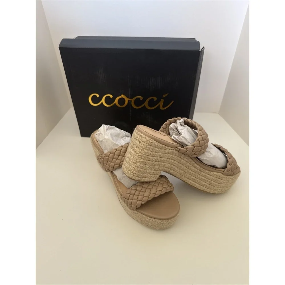 NIB Ccocci Taupe Braided leather platform Everett espadrilles Platform US 10